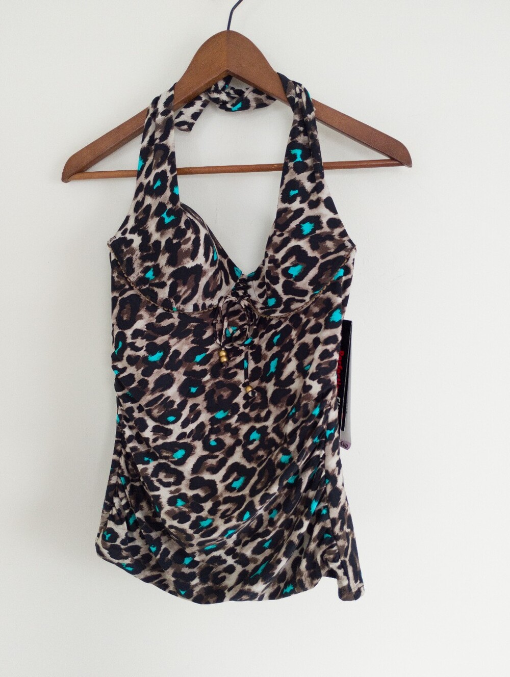 Coco Reef U-Wire Halter Tankini Top Leopard Animal Print 32C NWT